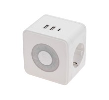 Двойник электрический Куб 16А с/з + 2хUSB-A 2,4А + USB Type-C 3А с ночной подсветкой, белый  11-1251  REXANT