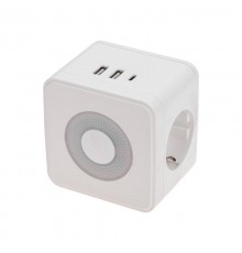 Двойник электрический Куб 16А с/з + 2хUSB-A 2,4А + USB Type-C 3А с ночной подсветкой, белый  11-1251  REXANT
