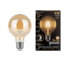 Лампа светодиодная Black LED Filament G95 E27 6W Golden 550lm 2400K  105802006  Gauss
