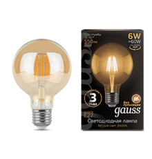 Лампа светодиодная Black LED Filament G95 E27 6W Golden 550lm 2400K  105802006  Gauss