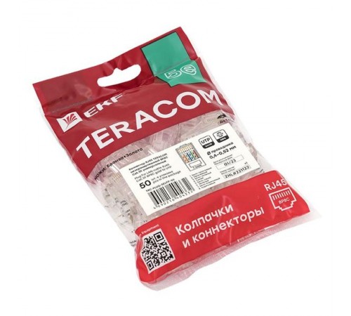 Коннектор RJ-45 TERACOM неэкранированный 8P8C Cat.5E универсальный (упак.50шт)  TRC-PLUG-5EUTP-50  EKF