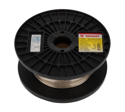 Трос стальной в ПВХ оплетке d=2,0 мм, прозрачный (бухта 200 м)  09-5320  REXANT