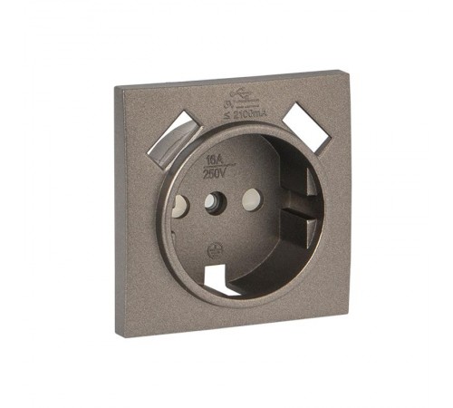 Валенсия лицевая панель розетки 1-местной с/з 16А графит с защ. штор. с 2 USB 2,1А EKF PROxima   ESR16-L-028-60-2USB   EKF