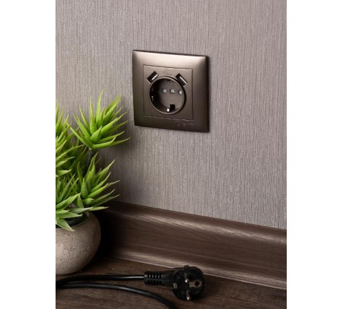 Валенсия лицевая панель розетки 1-местной с/з 16А графит с защ. штор. с 2 USB 2,1А EKF PROxima   ESR16-L-028-60-2USB   EKF