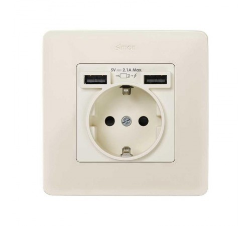 Накладка для розетки Schuko с зарядным устройством 2хUSB цвета слоновая кость S82  8200049-031  Simon