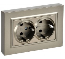 BRITE Розетка 2-местная с заземлением без защитных шторок плоская 16А в сборе РСПл12-3-БрШ шампань   BR-R27-16-K37-F  IEK