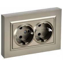 BRITE Розетка 2-местная с заземлением без защитных шторок плоская 16А в сборе РСПл12-3-БрШ шампань   BR-R27-16-K37-F  IEK
