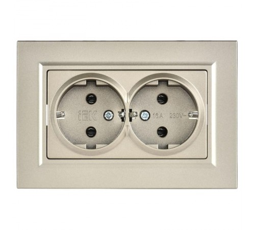 BRITE Розетка 2-местная с заземлением без защитных шторок плоская 16А в сборе РСПл12-3-БрШ шампань   BR-R27-16-K37-F  IEK