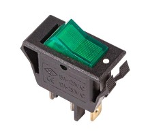 Выключатель клавишный 250V 15А (3с) ON-OFF зеленый с подсветкой  36-2226  REXANT