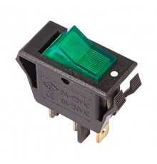 Выключатель клавишный 250V 15А (3с) ON-OFF зеленый с подсветкой  36-2226  REXANT