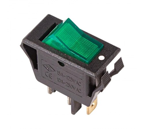 Выключатель клавишный 250V 15А (3с) ON-OFF зеленый с подсветкой  36-2226  REXANT