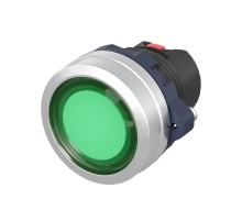 Кнопка плоская  прозрачная без фиксации, зеленая, алюминий  M22P-FMLGA  DKC
