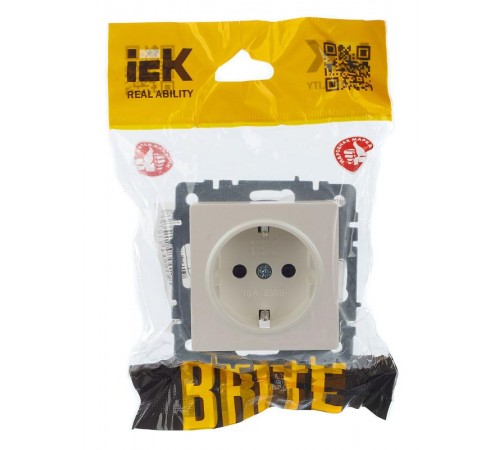 BRITE Розетка с заземлением со шторками 16А РС14-1-0-БрЖ жемчуг  BR-R14-16-K36  IEK