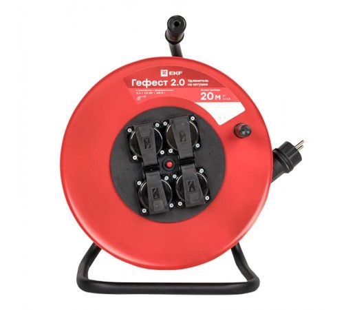 Удлинитель на катушке "Гефест 2.0" 4 гнезда 20м с заземлением и предохранителем КГ 3*2,5 16А/3,5кВт IP44 PROxima  UKG02-16-R325-4-20-IP44  EKF