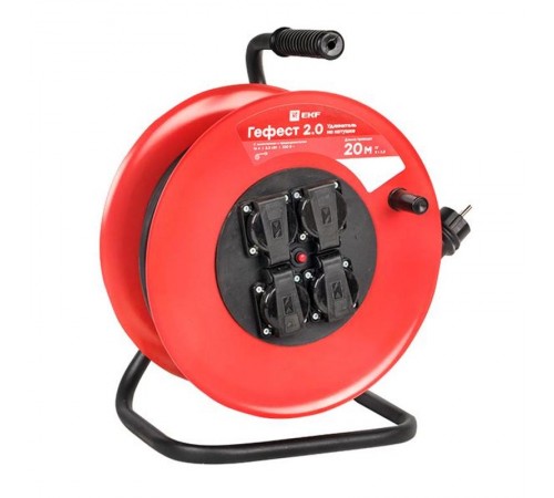 Удлинитель на катушке "Гефест 2.0" 4 гнезда 20м с заземлением и предохранителем КГ 3*2,5 16А/3,5кВт IP44 PROxima  UKG02-16-R325-4-20-IP44  EKF