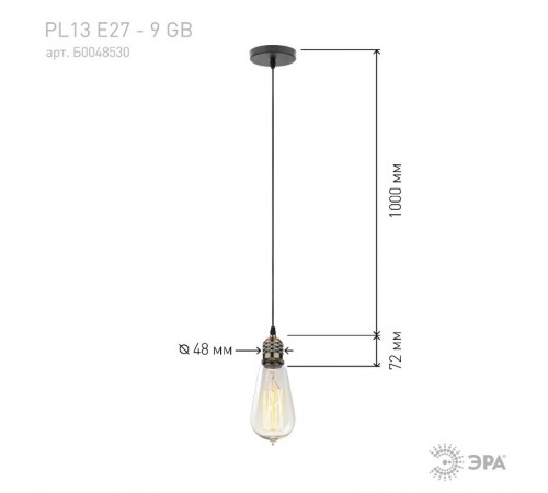 Светильник накладной подсветка PL13 E27 - 9 GB , цоколь Е27, провод 1 м, цвет медь (60/360)  Б0048530  ЭРА