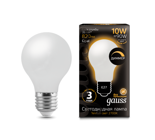 Лампа светодиодная LED 10Вт E27 220В 2700К A60, диммируемая  102202110-D  Gauss