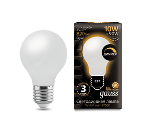 Лампа светодиодная LED 10Вт E27 220В 2700К A60, диммируемая  102202110-D  Gauss