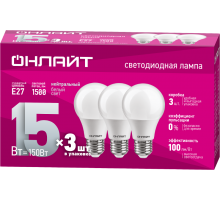 Лампа светодиодная 90 607 OLL-A60-15-230-4K-E27-PACK3  90607  ОНЛАЙТ