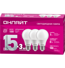 Лампа светодиодная 90 607 OLL-A60-15-230-4K-E27-PACK3  90607  ОНЛАЙТ