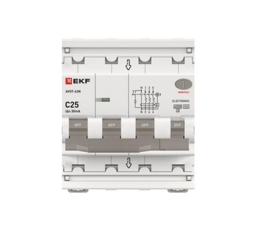 Выключатель автоматический дифференциального тока АВДТ-63N 3P+N 25А 30мА C тип A электронный 6кА PROXIMA  D63N46EA25C30  EKF