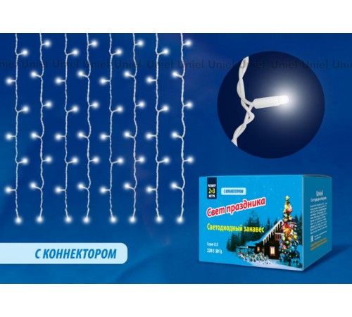 Занавес светодиодный  со статическим свечением, ULD-C2030-240/SWK WHITE IP67   3х2м соед. 240 диодов. белый свет. шнур белый  UL-00001361  Uniel