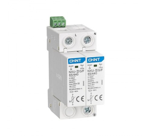 Ограничитель имп. перенапр. NXU-IIG/F 2P In=25kA Uc=440B Im=65kA (R)  252442  CHINT