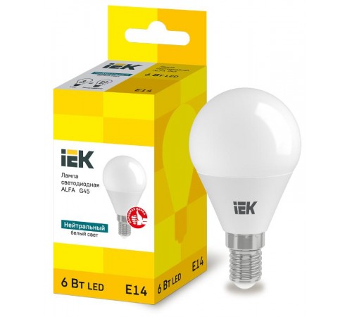 Лампа светодиодная  ALFA G45 шар 6Вт 230В 4000К E14  LLA-G45-6-230-40-E14  IEK