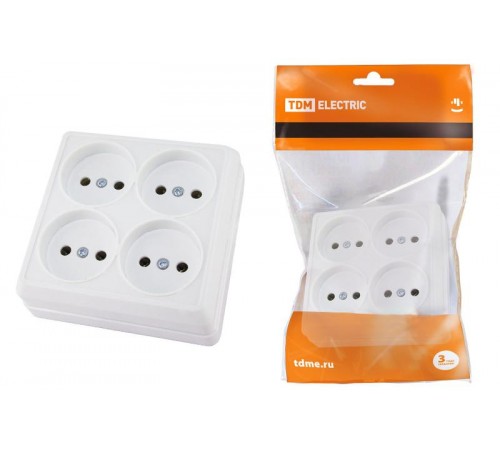 Розетка четырехместная 2П открытой установки IP20 10A белая "Ладога"  SQ1801-0120  TDM