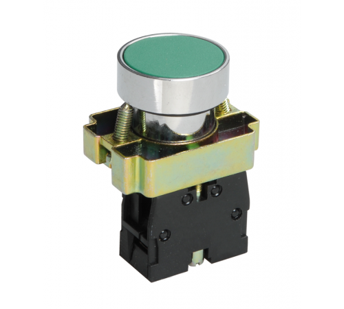 LAY5-ВА31, зелёный, 1НО, цилиндр, хром, без подсветки, d22мм, выключатель кнопочный  (ЭТ)  ET012086  Электротехник