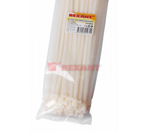 Стяжкa нейлоновая 450 x 7,6 мм, белая (упак. 100 шт)  07-0450-8  REXANT
