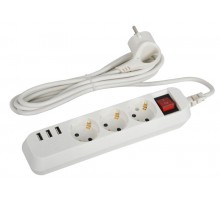Удлинитель электрический  U-3es-1,5m-USB c заземлением с выключателем 3 розетки + 3xUSBA 1,5м 10А   Б0052900  ЭРА