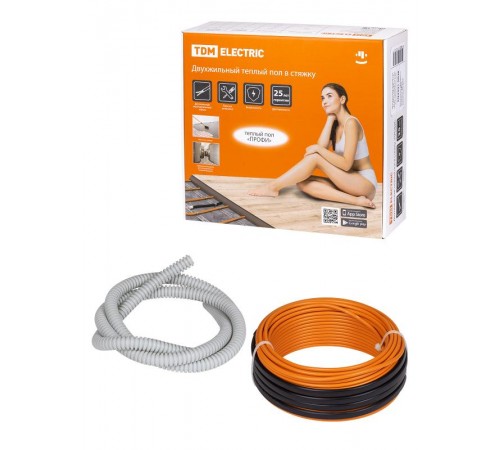 Двухжильный теплый пол в стяжку "ПРОФИ", 79 м, 1600 Вт, S укладки 9,4-13,3 м, монтажная лента,  SQ2501-0020  TDM