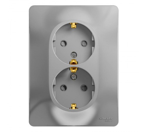 Glossa Алюминий Розетка 2-я с заземлением со шторками (в сборе с рамкой)  GSL000326  SE