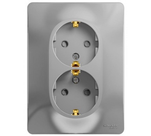Glossa Алюминий Розетка 2-я с заземлением со шторками (в сборе с рамкой)  GSL000326  SE