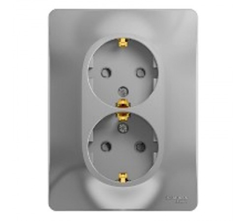 Glossa Алюминий Розетка 2-я с заземлением со шторками (в сборе с рамкой)  GSL000326  SE