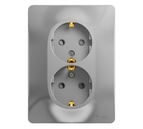 Glossa Алюминий Розетка 2-я с заземлением со шторками (в сборе с рамкой)  GSL000326  SE
