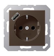 Розетка SCHUKO® с USB-зарядным устройством, тип А; термопласт; мокка  A1520-18AMO  Jung