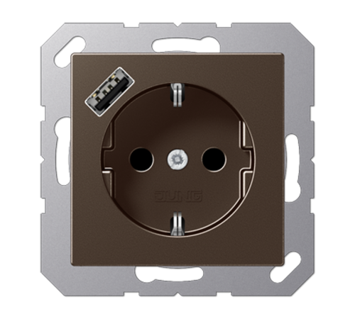Розетка SCHUKO® с USB-зарядным устройством, тип А; термопласт; мокка  A1520-18AMO  Jung