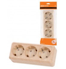 Розетка 3-х местная горизонтальная 2П+3 открытой установки IP20 16A с з/ш сосна "Ладога"  SQ1801-0427  TDM