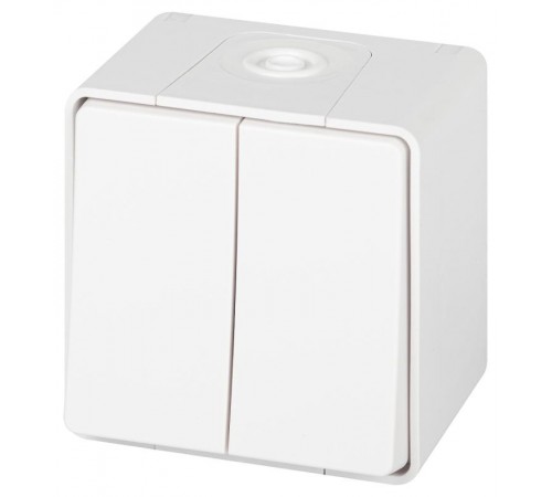 Выключатель 2-клавишный ЭРА Эксперт 11-1504-01 IP55, 10АХ-250В, ОУ, Белый  Б0063257  ЭРА