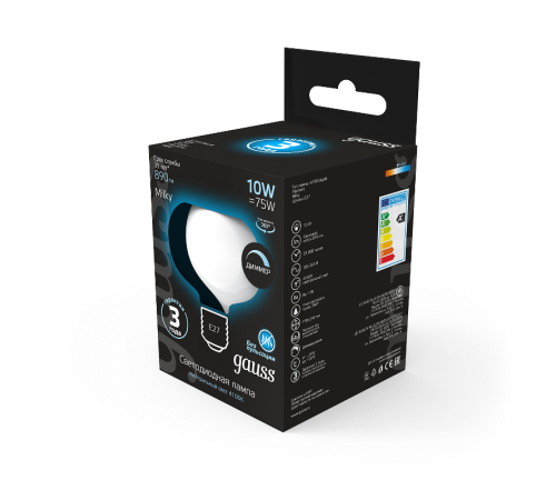 Лампа светодиодная Filament А190 10W 890lm 4100К Е27 milky диммируемая LED 1/6  1017802210-D  Gauss