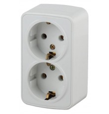 3-204-01 Intro Розетка 2х2P+E Schuko, 16А-250В, IP20, ОУ, Polo, белый  Б0036100  Intro