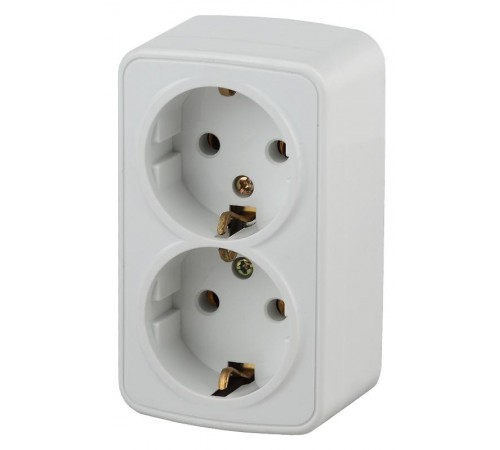 3-204-01 Intro Розетка 2х2P+E Schuko, 16А-250В, IP20, ОУ, Polo, белый  Б0036100  Intro
