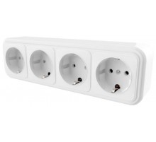 Розетка 4-местная с заземляющим контактом, 250В, 16А, IP20, PST16-61-20 (RA 16-466-Б), белый  39703  STEKKER