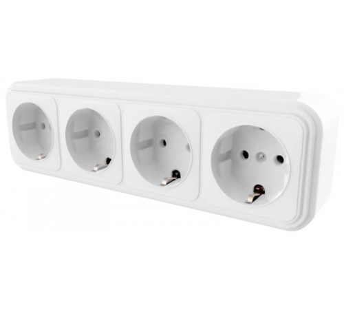 Розетка 4-местная с заземляющим контактом, 250В, 16А, IP20, PST16-61-20 (RA 16-466-Б), белый  39703  STEKKER
