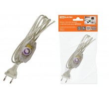 Шнур с плоской вилкой и светорегулятором ШУ05С4 (200Вт, RL) ШВВП 2х0,75мм2 2м. прозрачный  SQ1305-0054  TDM