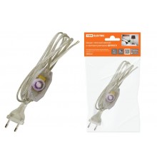 Шнур с плоской вилкой и светорегулятором ШУ05С4 (200Вт, RL) ШВВП 2х0,75мм2 2м. прозрачный  SQ1305-0054  TDM