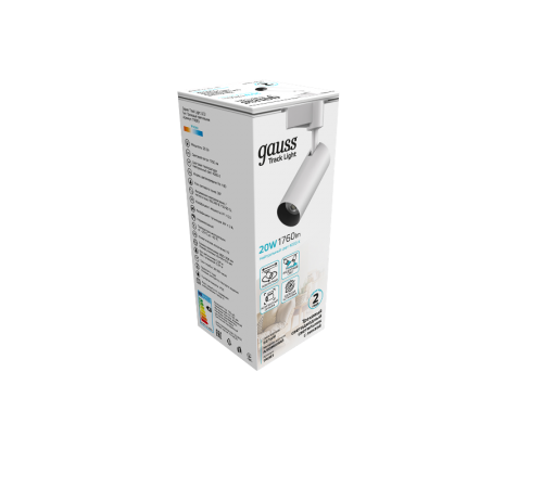 Светильник светодиодный трековый цилиндр 20W 1760lm 4000K 180-220V IP20 65*206мм белый линза 36  TR083  Gauss