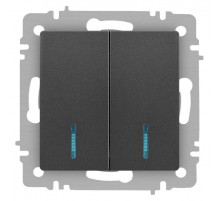 Выключатель Intro Accent 6-105-07 двойной с подсветкой, 10А-250В, IP20, СУ, AL/CU, графит  Б0063521  Intro